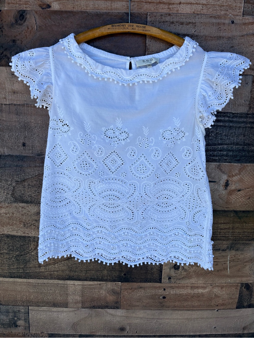 Sea New York White Eyelet Embroidered Flutter Sleeve Top